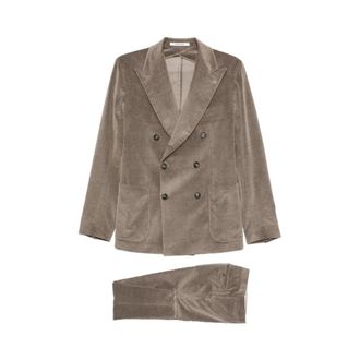 Tagliatore Double-breasted Corduroy Suit - male - Tagliatore - Double Breasted Suits - Brown - M - Suits