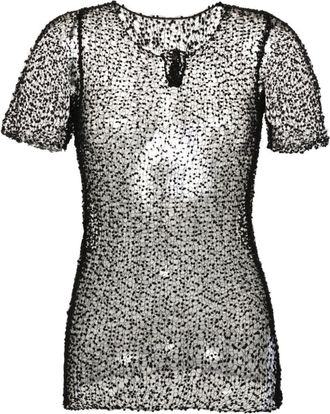 Maison Margiela Black Dot-embroidered Semi-sheer Top