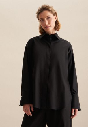 Seidensticker Hemdbluse SEIDENSTICKER Schwarze Rose, Damen, Gr. XS (34), schwarz, 100% Baumwolle, unifarben, regular fit, ohne Ausschnitt, Blusen Hemdbluse, 1/1 Kra