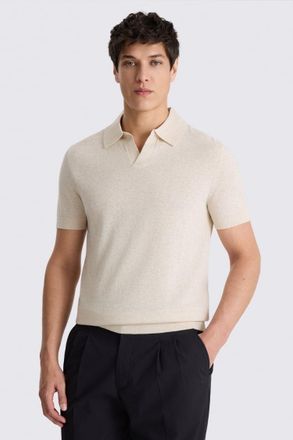 Moss Oatmeal Linen-blend Skipper Polo Shirt
