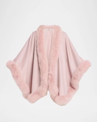 Sofiacashmere Cashmere Cape With Faux Fur Trim