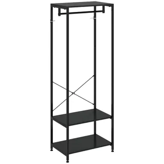 HOMCOM Coat Rack - 2-in-1 Clothes Stand With Shoe Storage For Hallway - Black | TJ Hughes