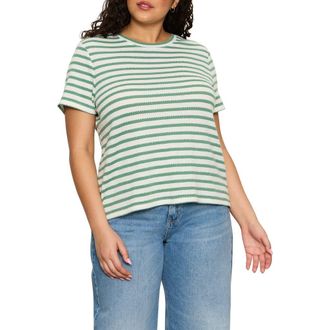 Sanctuary Perfect Stripe Relaxed Fit T-Shirt in Green Juice/Chalk at Nordstrom, Size 3 X