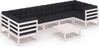 vidaXL Set Muebles Jard&iacute;n Con Cojines 8 Pzas Madera Maciza Pino Blanco Vidaxl