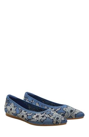 Vivaia Pointed-Toe Ballet Flats in Denim Blue Botanical at Nordstrom, Size 11