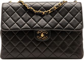 Chanel Pre-owned Womens Jumbo Classic Lambskin Single Flap - Black Leather - One Size