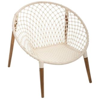 Atmosphera Poltrona Raina in teak intrecciato cotone bianco Atmosphera cr&eacute;ateur dint&eacute;rieur