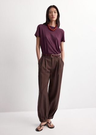 Mango Maglietta lino maniche corte vino - Donna - XXS - MANGO