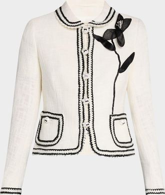 Maison Common Peter-Pan Collar Cotton-Blend Jacket With Flower