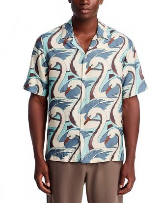 Paul Smith Short Sleeve Regular Fit Shirt In Swan Print Blue