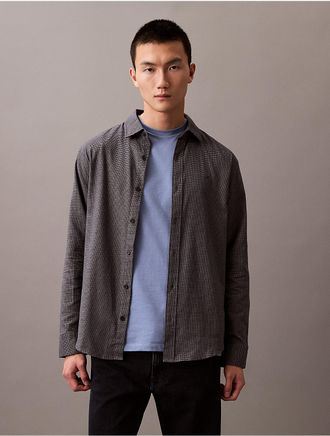 Calvin Klein Mens Houndstooth Flannel Classic Button-Down Shirt - Navy - XS