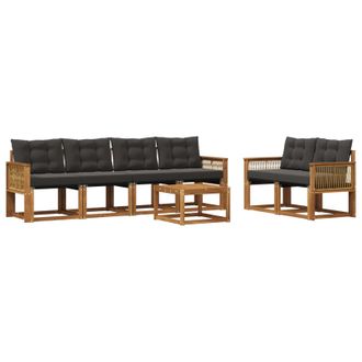 vidaXL Conjunto De Sof&aacute;s De Exterior Con Coj&iacute;n 7 Pcs Natural Y Negro Vidaxl