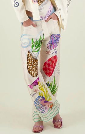 Me369 Sandra Combined Denim Wide Leg Pants In Magic Ocean
