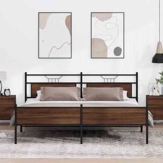 vidaXL Vidaxl - Estructura De Cama Sin Colch&oacute;n Metal Roble Marr&oacute;n 200x200 Cm