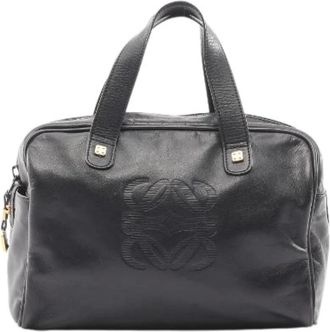 Loewe Pre-owned Handbags, female, Black, Size: ONE SIZE Pre-owned Anagram Leather Tote Bag