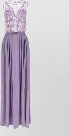 Elisabetta Franchi sleeveless pleated dress sheer bodice belt