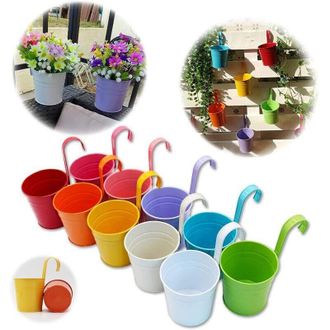 OEM Juego De 10 Macetas Met&aacute;licas, Jarrones Colgantes, Cestas Para Plantas Sin Orificios De Drenaje, Ganchos Desmontables, Valla De Jard&iacute;n, Decoraci&oacute;n De 