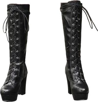 Generic Womens Riding Boots Lace Up Block Heel Round Toe Casual Long Booties