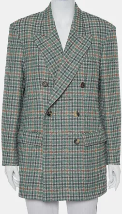 Isabel Marant Green Prince Of Wales Checkered Cotton Double Breasted Telis Blazer
