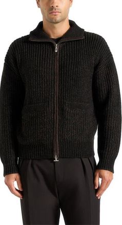 Mani&egrave;re De Voir Jamie Unisex Speckled Wool Zip Through Jacket in Black at Nordstrom, Size X-Small