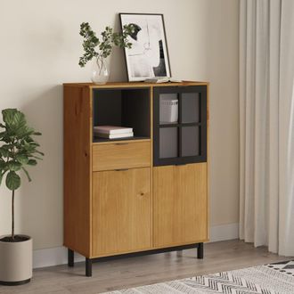 vidaXL Vidaxl - Aparador Alto Con Puerta Vidrio Flam Madera Pino 92x40x122,5 Cm
