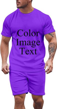 Generic Mens Tracksuit Set Summer Outfit Casual Short Sleeve Personalised T Shirt And Shorts Joggers 2 Piece Set Y2K Hip Hop Activewear Sweatsuits Sportswear 