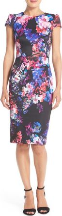 Betsey Johnson Print Stretch Midi Dress in Black at Nordstrom Rack, Size 2