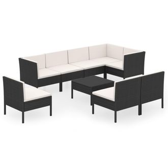 vidaXL 9 Pcs Garden Lounge Set Con Vime Pe Negro