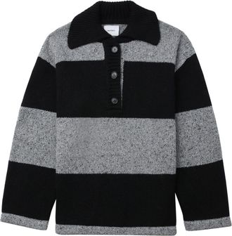 Halfboy spread-collar striped jumper - women - Wool/Cotton - S - Grey