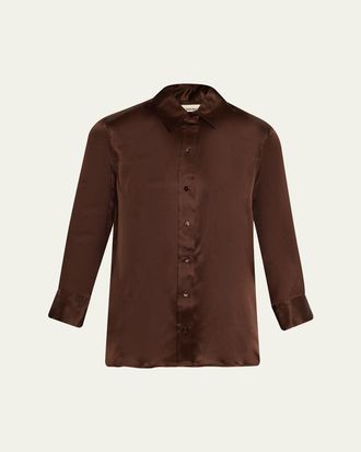 L'agence Dani Silk Satin 3/4-Sleeve Button-Down Blouse