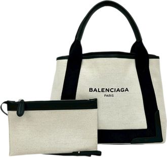 Balenciaga Pre-owned Womens Canvas Navy Cabas Tote S - Ivory Textile - One Size