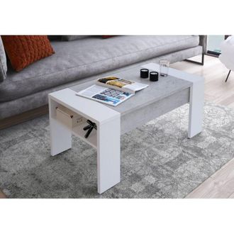 Dmora Mesa De Centro Coral, Un Compartimento, Forma Rectangular, Tapa Elevable, 98x50x43h Cm Blanco