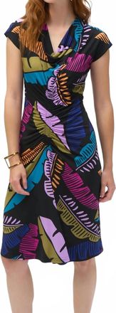Joseph Ribkoff Tropical Print Shirred Sheath Dress In Black/multi