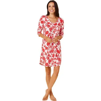 The Cats Pajamas Pima Knit Night Shirt Floral in Chrysantheme Red at Nordstrom, Size X-Small
