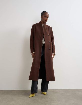Topshop cappotto formale lungo color cioccolato-Marrone