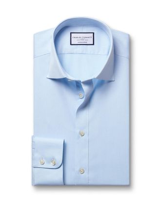 CHARLES TYRWHITT Luxury Ascot Weave Cotton Formal Shirt - Light Blue Single Cuff Size 20/37 by Charles Tyrwhitt