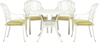 Beliani Conjunto De Comedor Para Jard&iacute;n Mesa Exterior De Aluminio Blanco Crema 4 Sillas Con Cojines De Asiento De Poli&eacute;ster Ancona