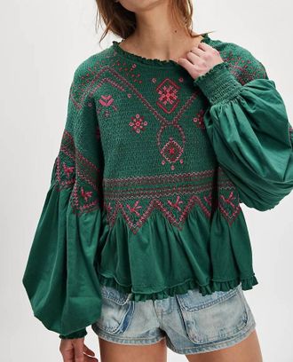 Free People Holly Knit Top In Green Combo