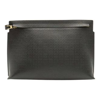 Loewe Pre-owned Repeat Anagram Leren Clutch Tas - Dames - Pre-owned - Zwart - Maat: ONE Size Leer
