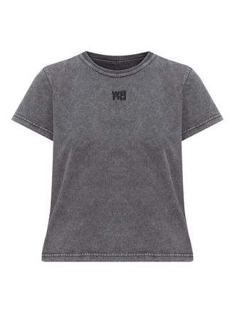 Alexander Wang logo-embroidered cotton top - women - Cotton - L - Grey