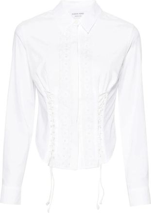 Marine Serre Huishoudelijk Katoenen Shirt in Corsetstijl - Dames - Overhemden - Wit - L - Katoen - Overhemden