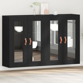 Berkfield Home Wall Mounted Cabinet Set of 2 Black oak Solid wood, glass