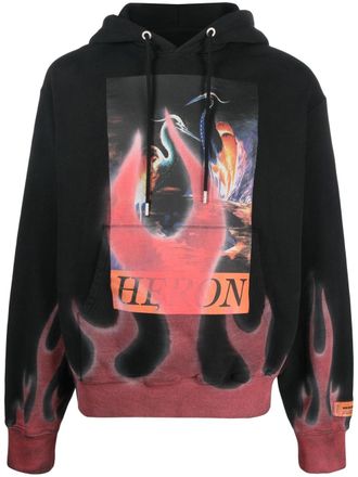 Heron Preston flame-print cotton hoodie - Black