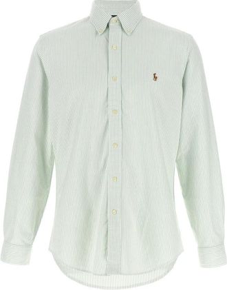 Polo Ralph Lauren Custom Fit Gestreept Oxford Overhemd - Heren - Casual Overhemden - Groen - M - Katoen - Overhemden