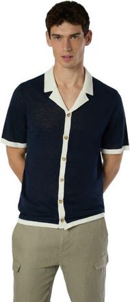 Onia Linen Knit Camp Shirt in Deep Navy/white at Nordstrom, Size Xx-Large