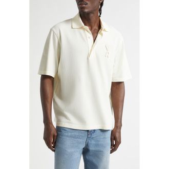 Ami Boxy Fit Cotton Piqu&eacute; Polo in Blanc Creme at Nordstrom, Size X-Large