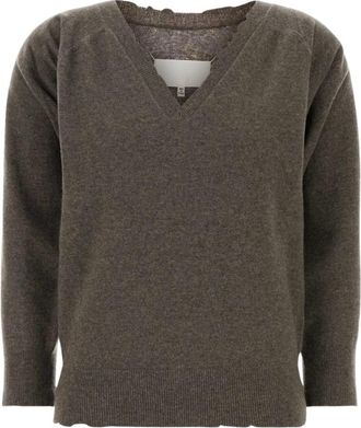 Maison Margiela Lived-In Truien V-Neck Trui - Dames - V-hals truien - Bruin - M - Truien & Vesten
