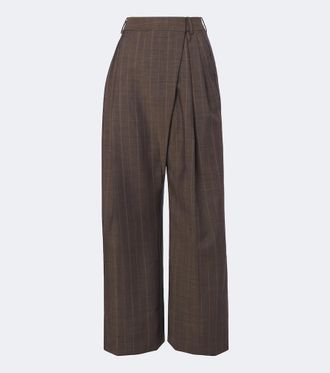 Ganni Striped pleated wool wide-leg pants