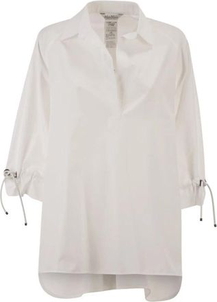 Max Mara Blouse met wijde lijnen en open polokraag - Dames - Blouses - Wit - M - Katoen - Overhemden