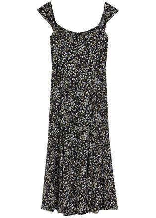 Reformation Bryson Floral-print Crepe Midi Dress - Black - 12 (UK16 / XL)